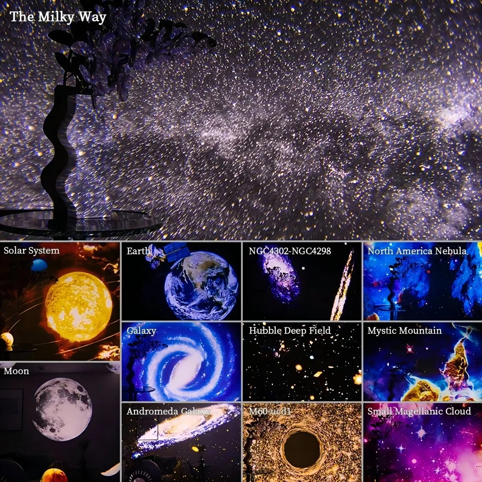 Rotating Galaxy Projector with 12 Film Discs and Adjustable Focus, 360° Coverage All Vera Mart