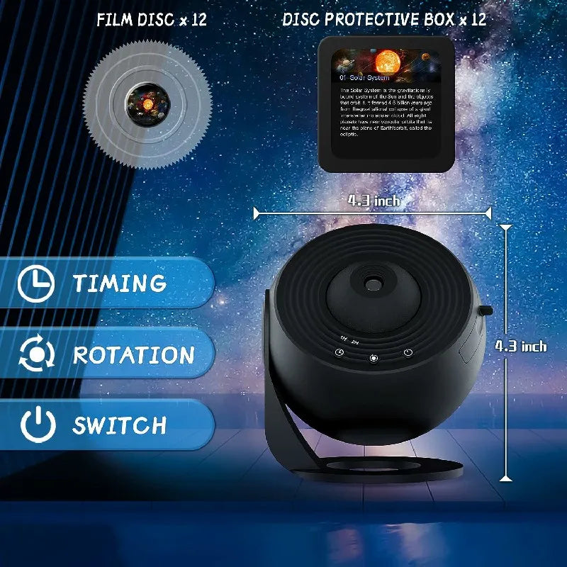 Rotating Galaxy Projector with 12 Film Discs and Adjustable Focus, 360° Coverage All Vera Mart