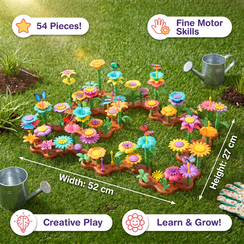 Toddler Flower Pegging Game with Multiple Peg Shapes and Integrated Storage Base All Vera Mart