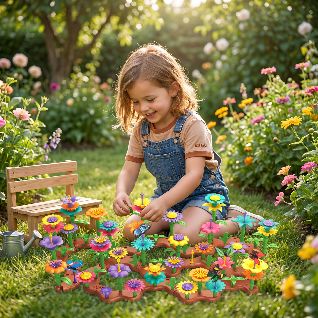 Toddler Flower Pegging Game with Multiple Peg Shapes and Integrated Storage Base All Vera Mart
