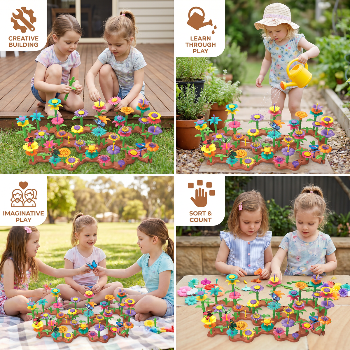 Toddler Flower Pegging Game with Multiple Peg Shapes and Integrated Storage Base All Vera Mart
