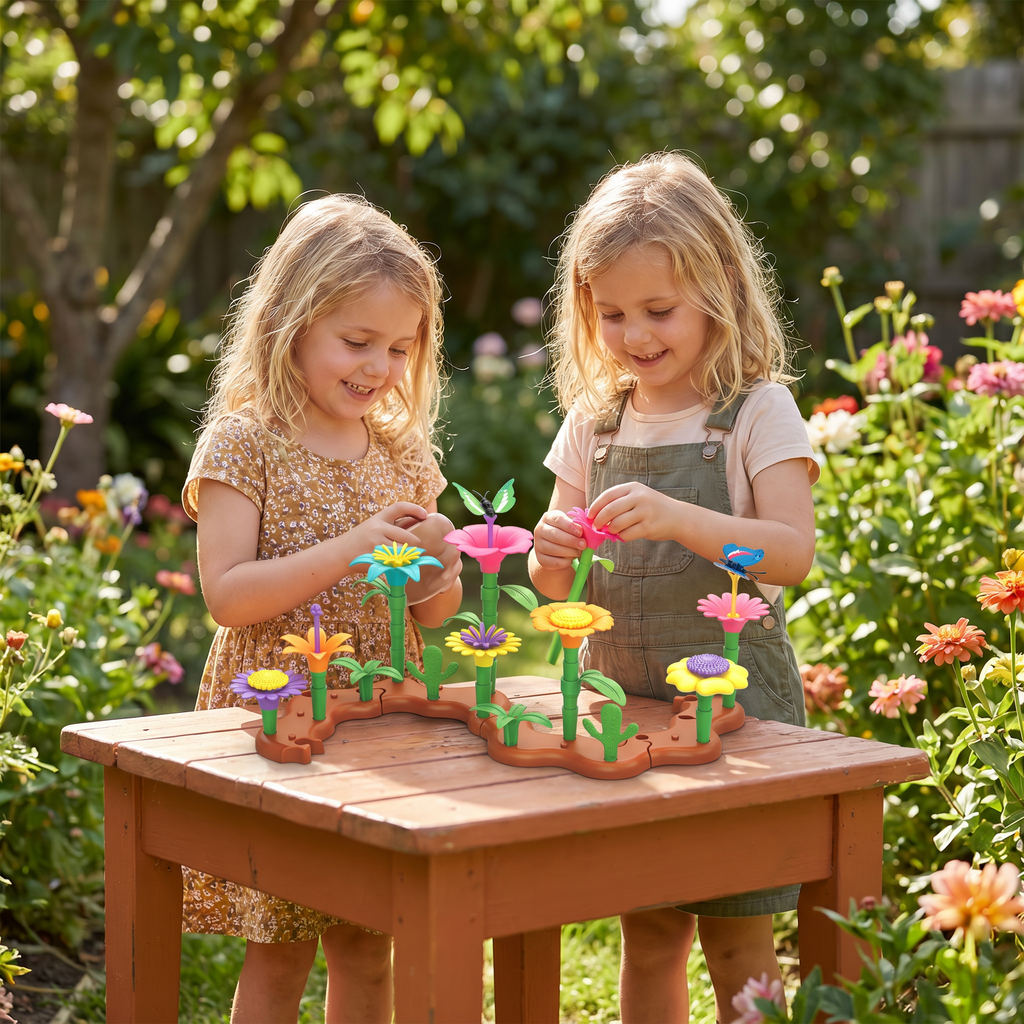 Toddler Flower Pegging Game with Multiple Peg Shapes and Integrated Storage Base All Vera Mart