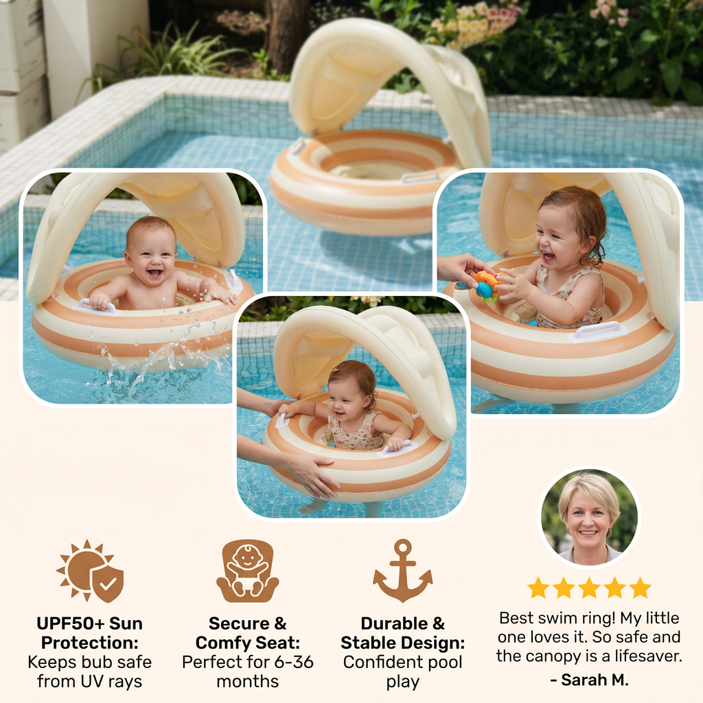 Baby Swim Ring with Integrated Seat and Removable Sun Canopy for 6-36 Months All Vera Mart