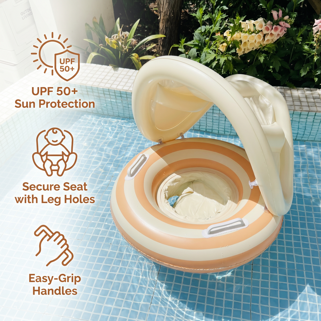 Baby Swim Ring with Integrated Seat and Removable Sun Canopy for 6-36 Months All Vera Mart