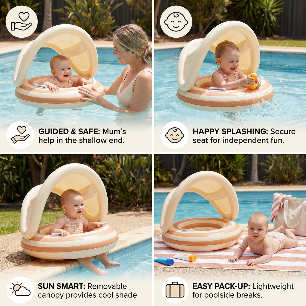 Baby Swim Ring with Integrated Seat and Removable Sun Canopy for 6-36 Months All Vera Mart