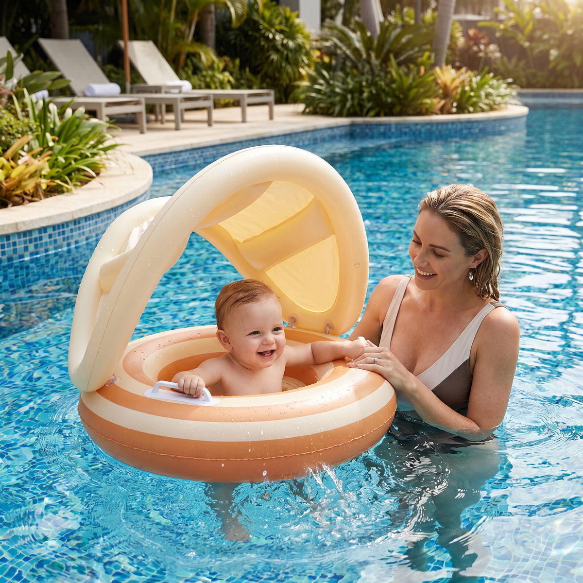 Baby Swim Ring with Integrated Seat and Removable Sun Canopy for 6-36 Months All Vera Mart