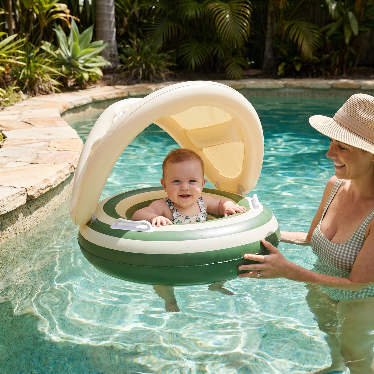 Baby Swim Ring with Integrated Seat and Removable Sun Canopy for 6-36 Months All Vera Mart
