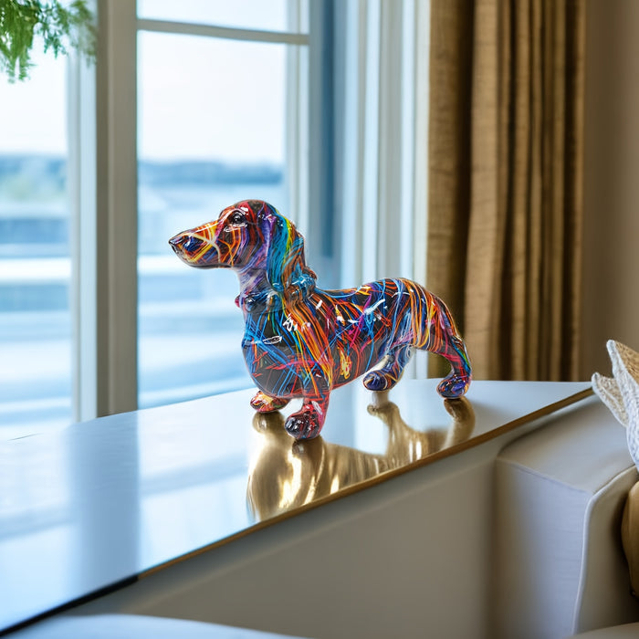 Decorative Dachshund Statue with Colorful Finish for Home Display All Vera Mart