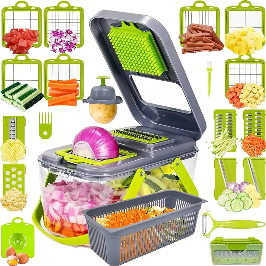 Vegetable Slicer with 18 Interchangeable Blades and Built-In Collection Container All Vera Mart