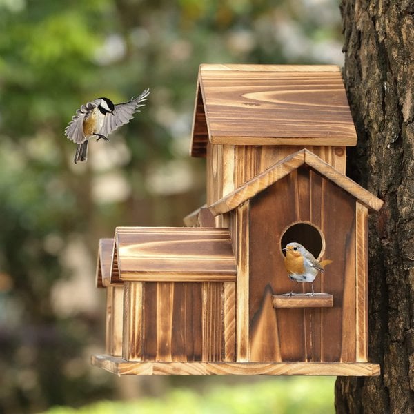 Wooden Birdhouse with Six Nesting Entrances and Hanging Hook All Vera Mart