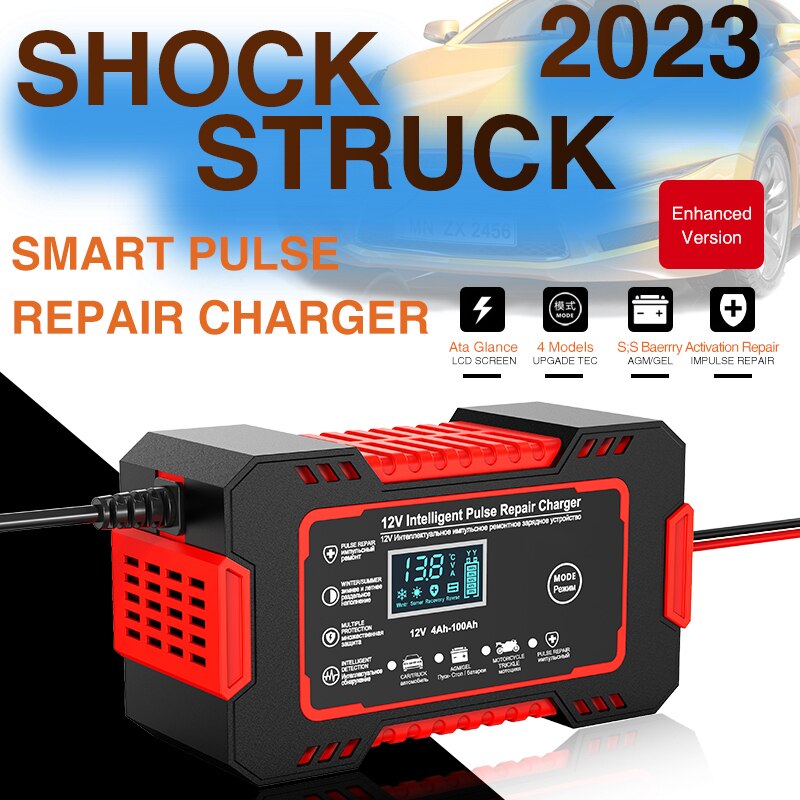 Pulse Repair Car Battery Charger with LCD Display and Multi-Battery Support All Vera Mart