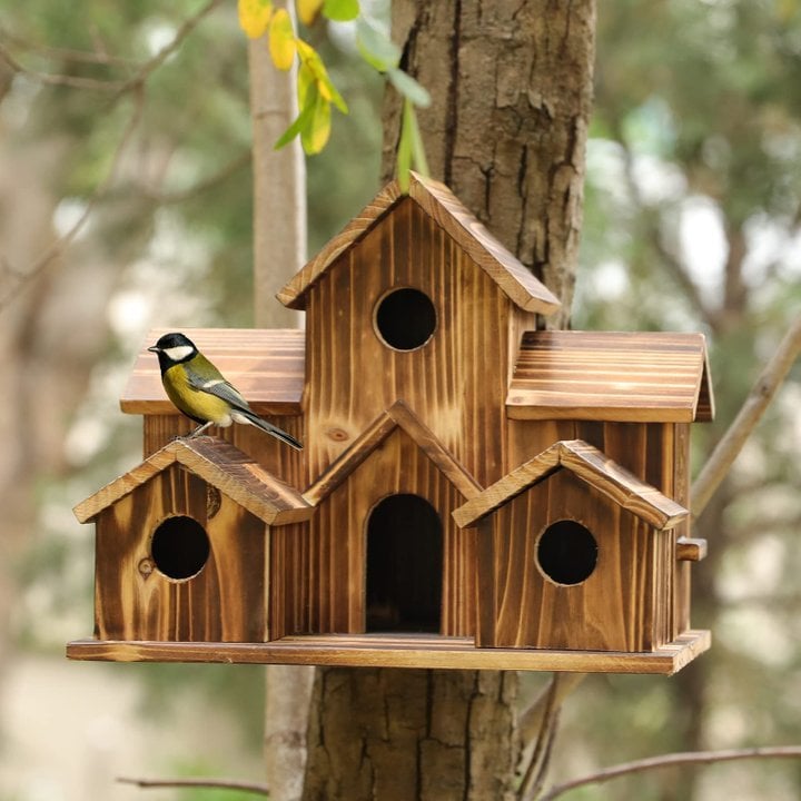Wooden Birdhouse with Six Nesting Entrances and Hanging Hook All Vera Mart