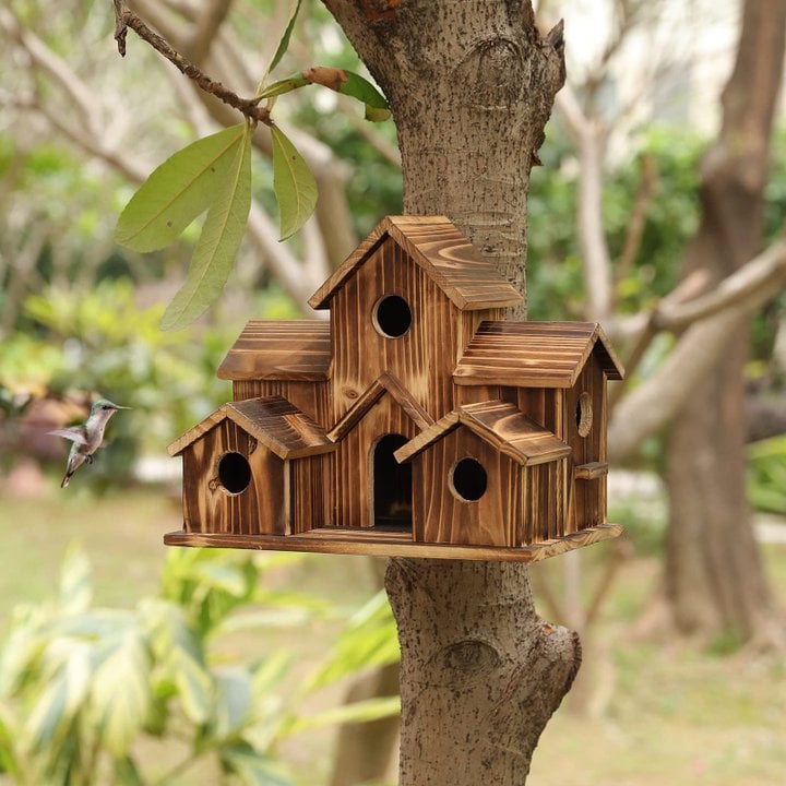 Wooden Birdhouse with Six Nesting Entrances and Hanging Hook All Vera Mart