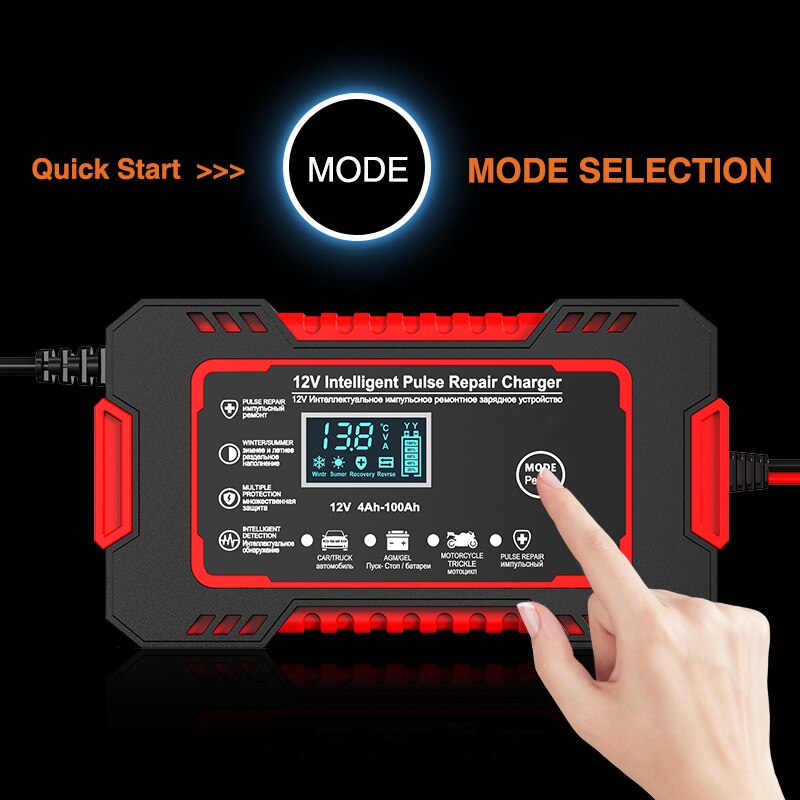 Pulse Repair Car Battery Charger with LCD Display and Multi-Battery Support All Vera Mart