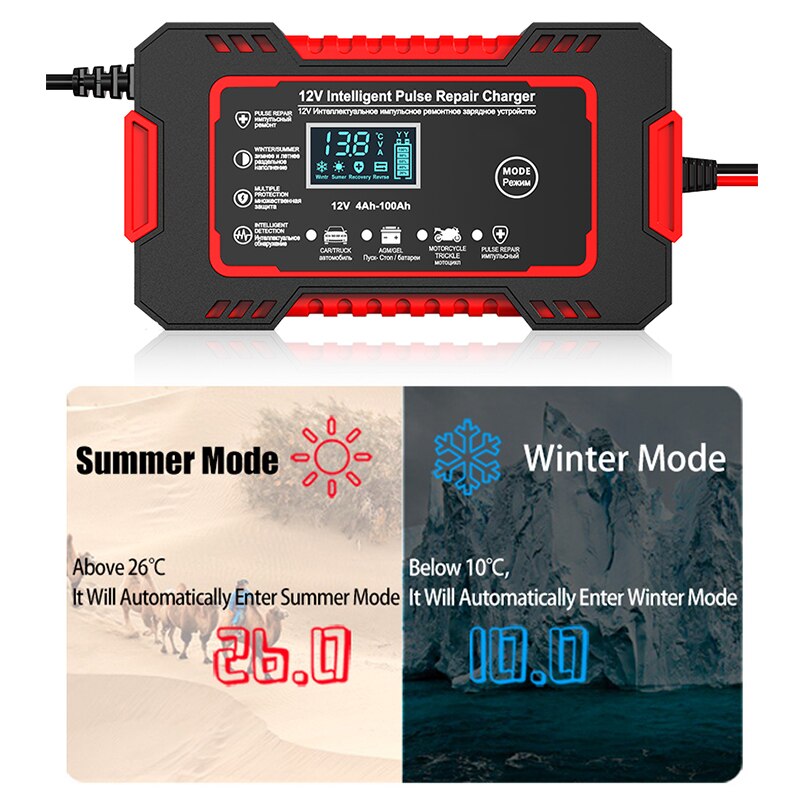Pulse Repair Car Battery Charger with LCD Display and Multi-Battery Support All Vera Mart