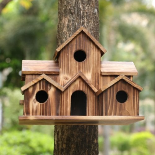 Wooden Birdhouse with Six Nesting Entrances and Hanging Hook All Vera Mart