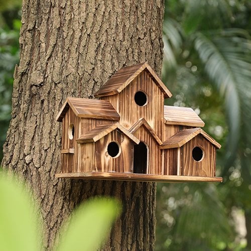 Wooden Birdhouse with Six Nesting Entrances and Hanging Hook All Vera Mart