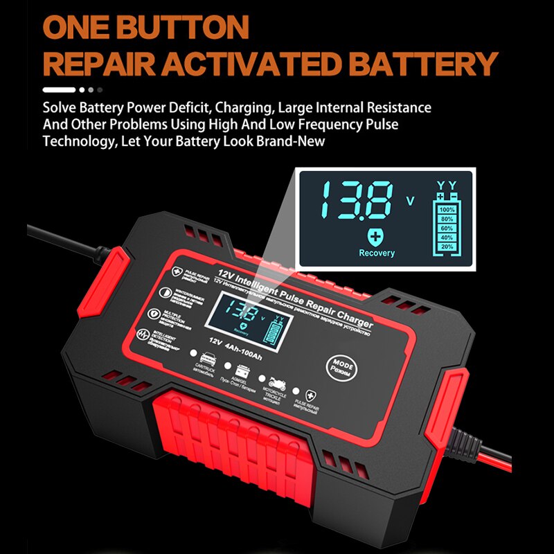 Pulse Repair Car Battery Charger with LCD Display and Multi-Battery Support All Vera Mart