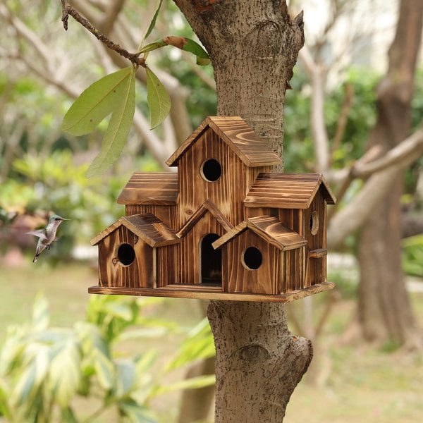 Wooden Birdhouse with Six Nesting Entrances and Hanging Hook All Vera Mart