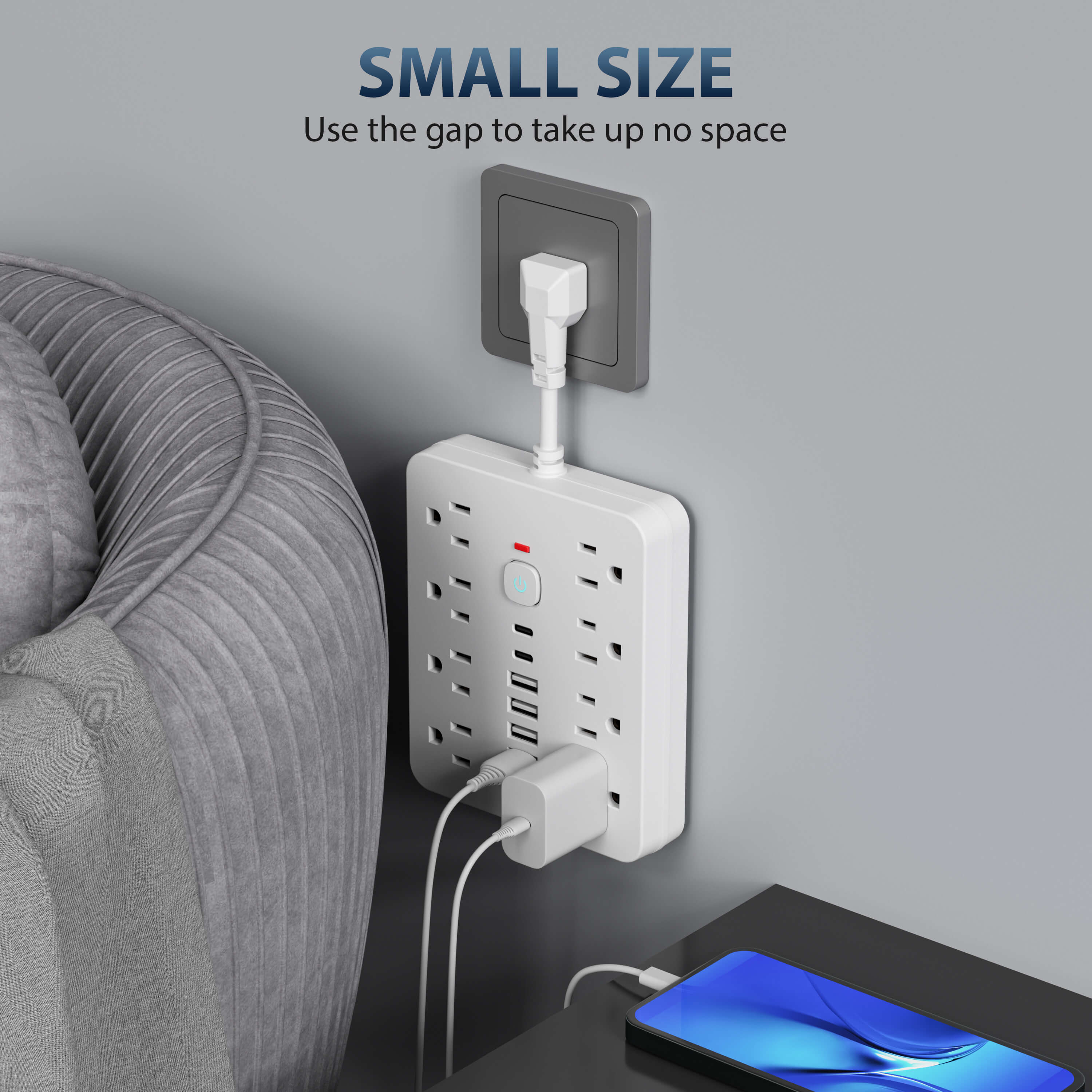 Multi-Port Power Strip with 14 Outlets and Surge Protection, Compact Desktop Design All Vera Mart