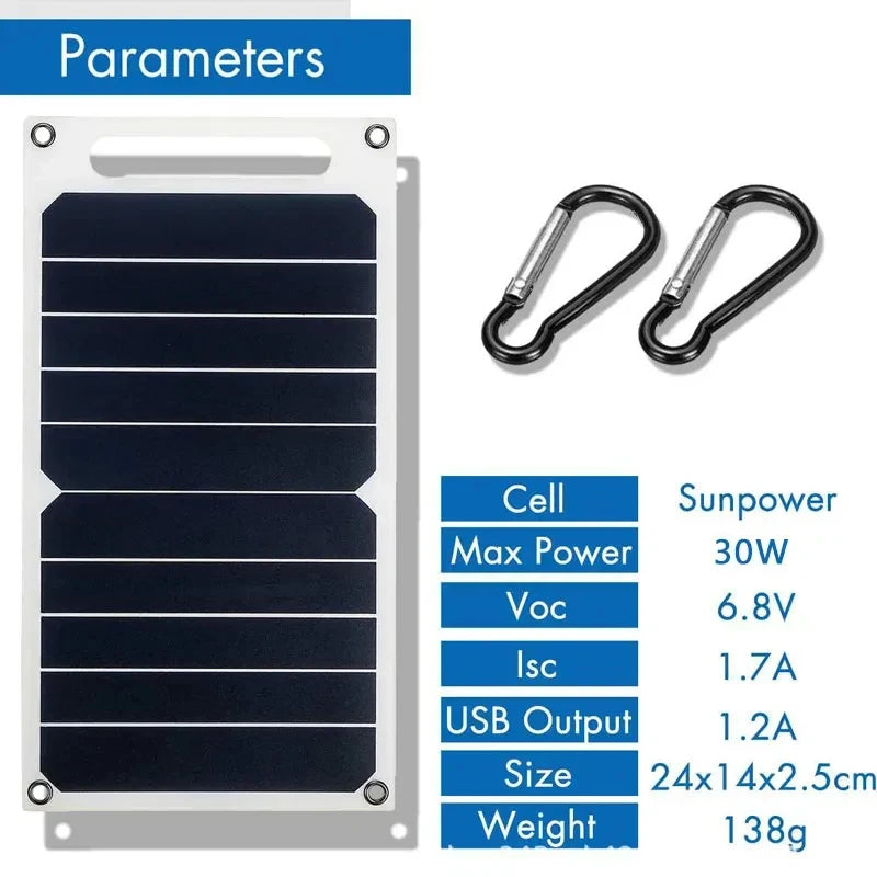 Portable Solar Panel Charger with Monocrystalline Cells and Hanging Hooks, 6W Output All Vera Mart