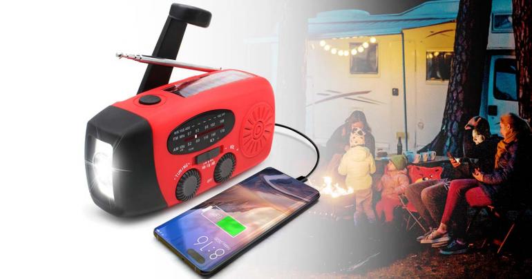 Emergency Hand Crank Radio with Solar Panel and LED Flashlight, SOS Siren All Vera Mart