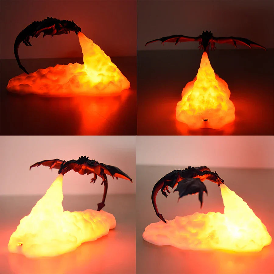 Dragon Flame Effect Night Light with Flickering Fire and USB Charging All Vera Mart