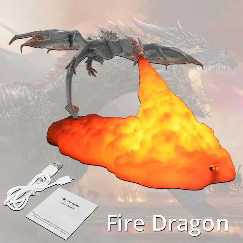 Dragon Flame Effect Night Light with Flickering Fire and USB Charging All Vera Mart