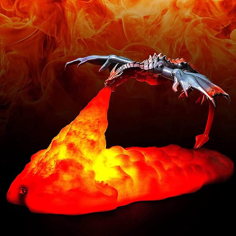 Dragon Flame Effect Night Light with Flickering Fire and USB Charging All Vera Mart