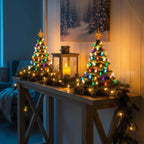 Tabletop Christmas Tree Light with Golden Star Topper Sculpted Evergreen Look and Warm Glow
