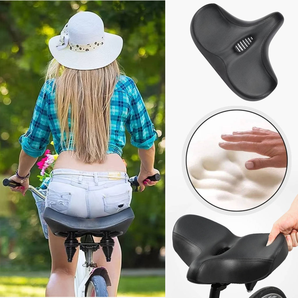 Bike Saddle with Memory Foam Cushioning and Dual Spring Absorption, Reflective Strips All Vera Mart