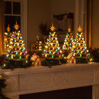 Tabletop Christmas Tree Light with Golden Star Topper Sculpted Evergreen Look and Warm Glow