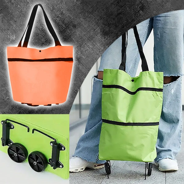 Foldable Shopping Trolley with 2-in-1 Carry and Roll Mode, Smooth Rolling Wheels All Vera Mart