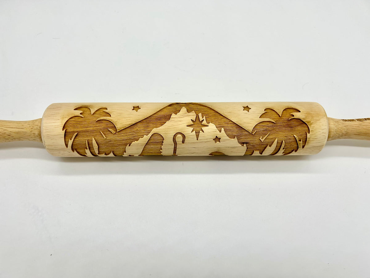 Nativity Scene Embossed Rolling Pin for Imprinting Cookies, Fondant, Salt Dough Ornaments and Pottery