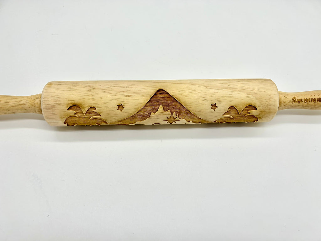 Nativity Scene Embossed Rolling Pin for Imprinting Cookies, Fondant, Salt Dough Ornaments and Pottery