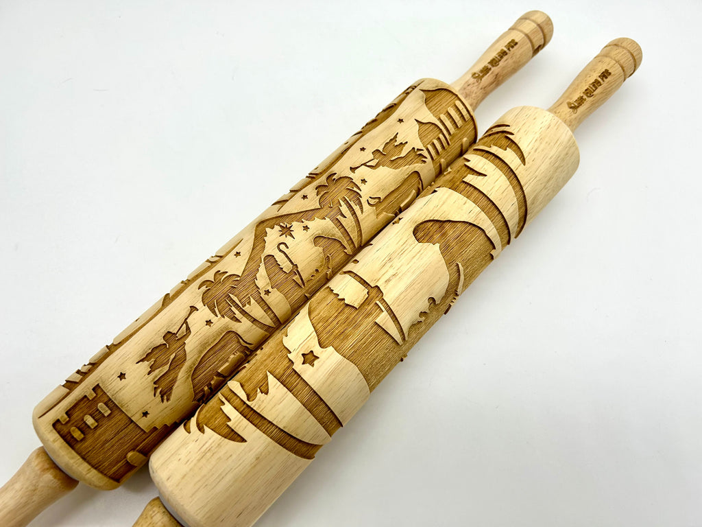 Nativity Scene Embossed Rolling Pin for Imprinting Cookies, Fondant, Salt Dough Ornaments and Pottery