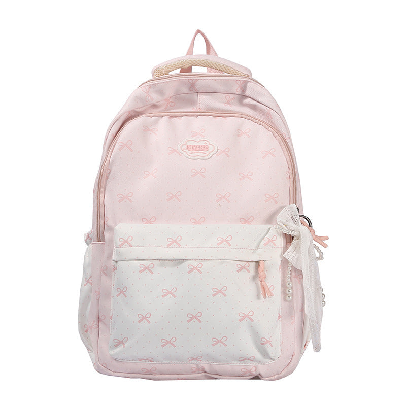 Backpack with Bow Print and Multiple Compartments, Adjustable Padded Straps All Vera Mart