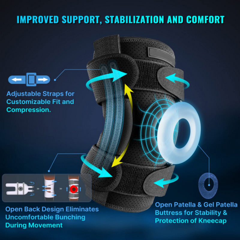 Knee Brace with Removable Dual Hinges and Gel Patella Cushioning All Vera Mart