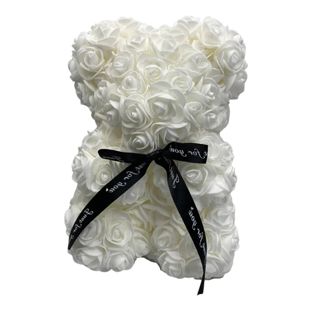 Foam Rose Teddy Bear with Ribbon Accent, 9.8 Inches Tall All Vera Mart