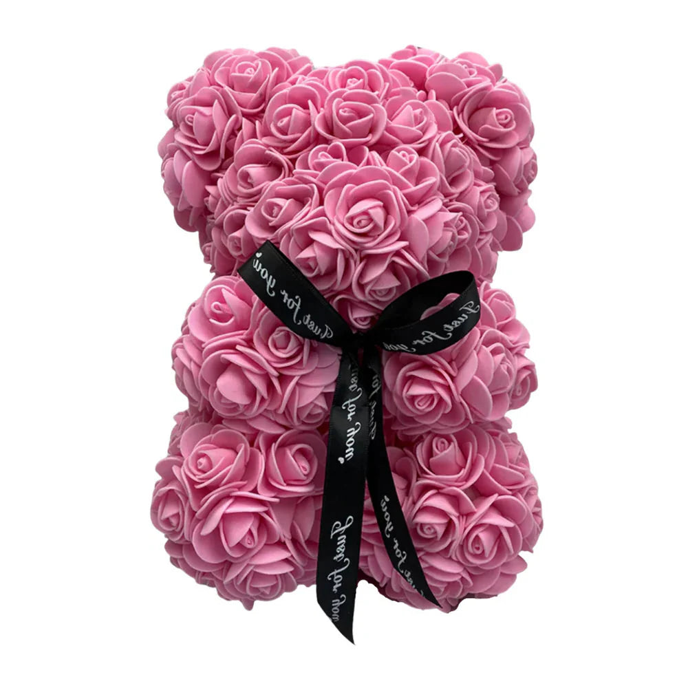 Foam Rose Teddy Bear with Ribbon Accent, 9.8 Inches Tall All Vera Mart