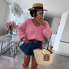Oversized Striped V-Neck Women's Cardigan - Vicky