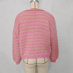 Oversized Striped V-Neck Women's Cardigan - Vicky