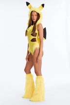 Yellow Hooded Bodysuit Costume Set with Lightning Bolt Tail and Furry Boot Covers