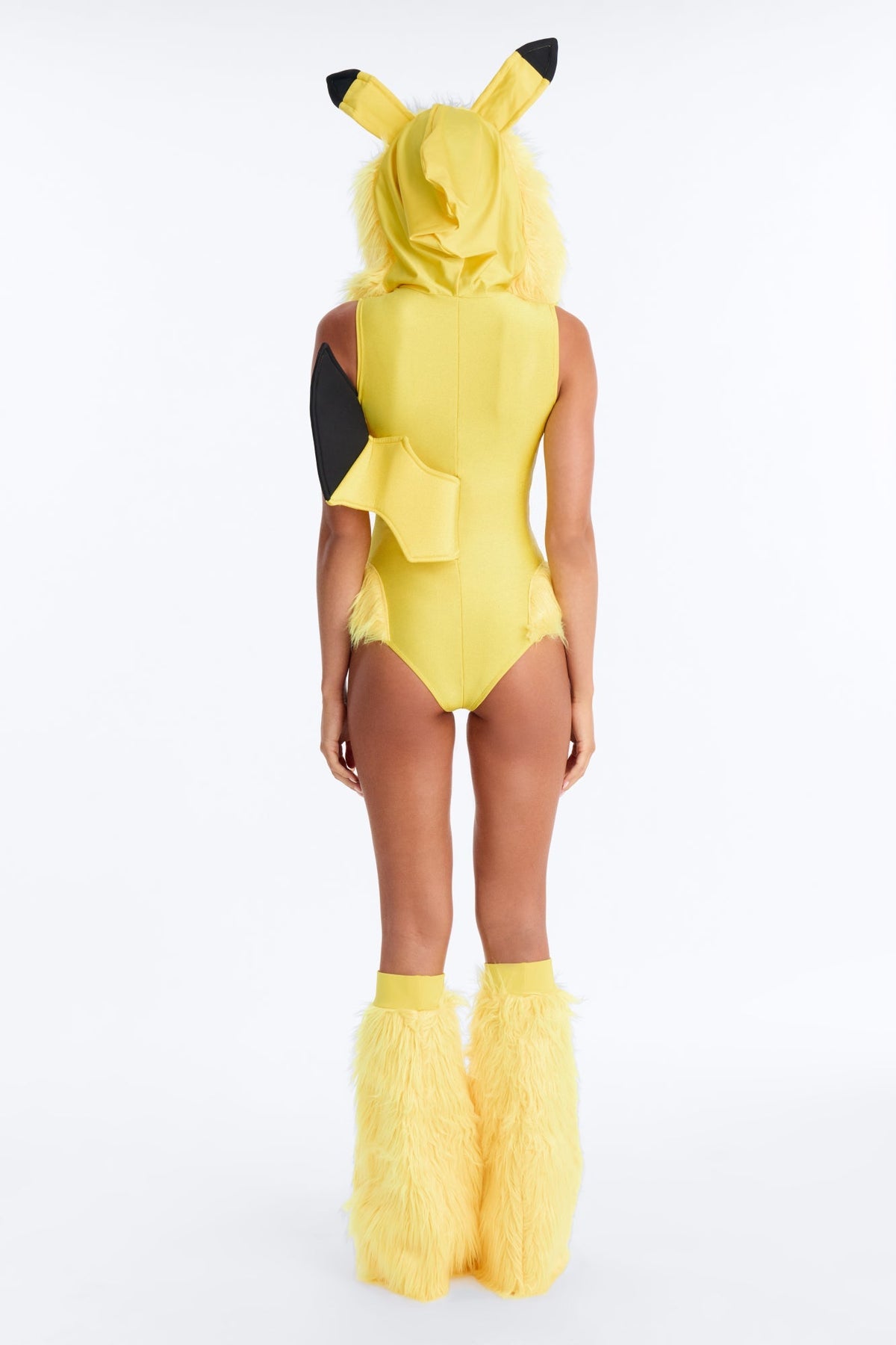 Yellow Hooded Bodysuit Costume Set with Lightning Bolt Tail and Furry Boot Covers