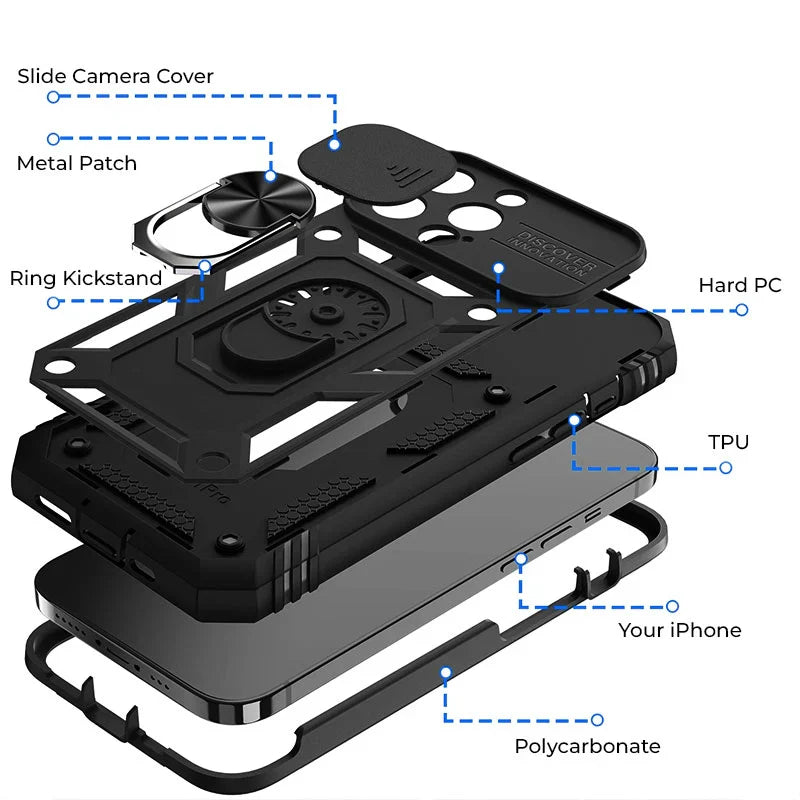 Protective Phone Case with Magnetic Mount and Kickstand, Slide Camera Cover All Vera Mart