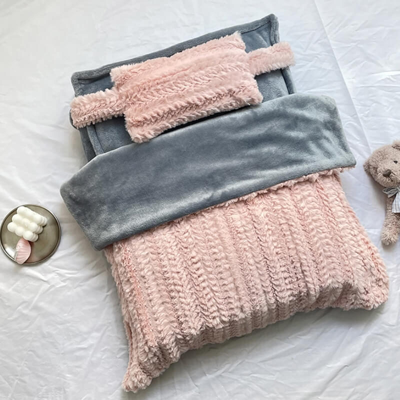 Plush Pet Bed with Raised Edges and Matching Pillow, Includes Blanket All Vera Mart
