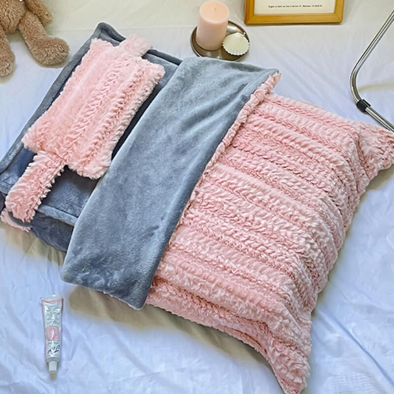 Plush Pet Bed with Raised Edges and Matching Pillow, Includes Blanket All Vera Mart