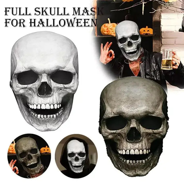 Skull Mask with Movable Jaw and Realistic Sculpted Finish, Unisex Full-Head Latex All Vera Mart