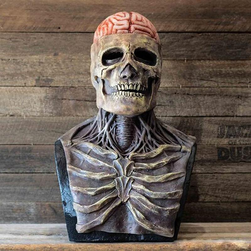 Full Head Skeleton Mask with Exposed Brain Detail and Latex Construction All Vera Mart