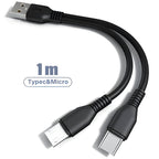 Dual Port Charging Cable with Type C and Micro USB, 3.28ft Length All Vera Mart